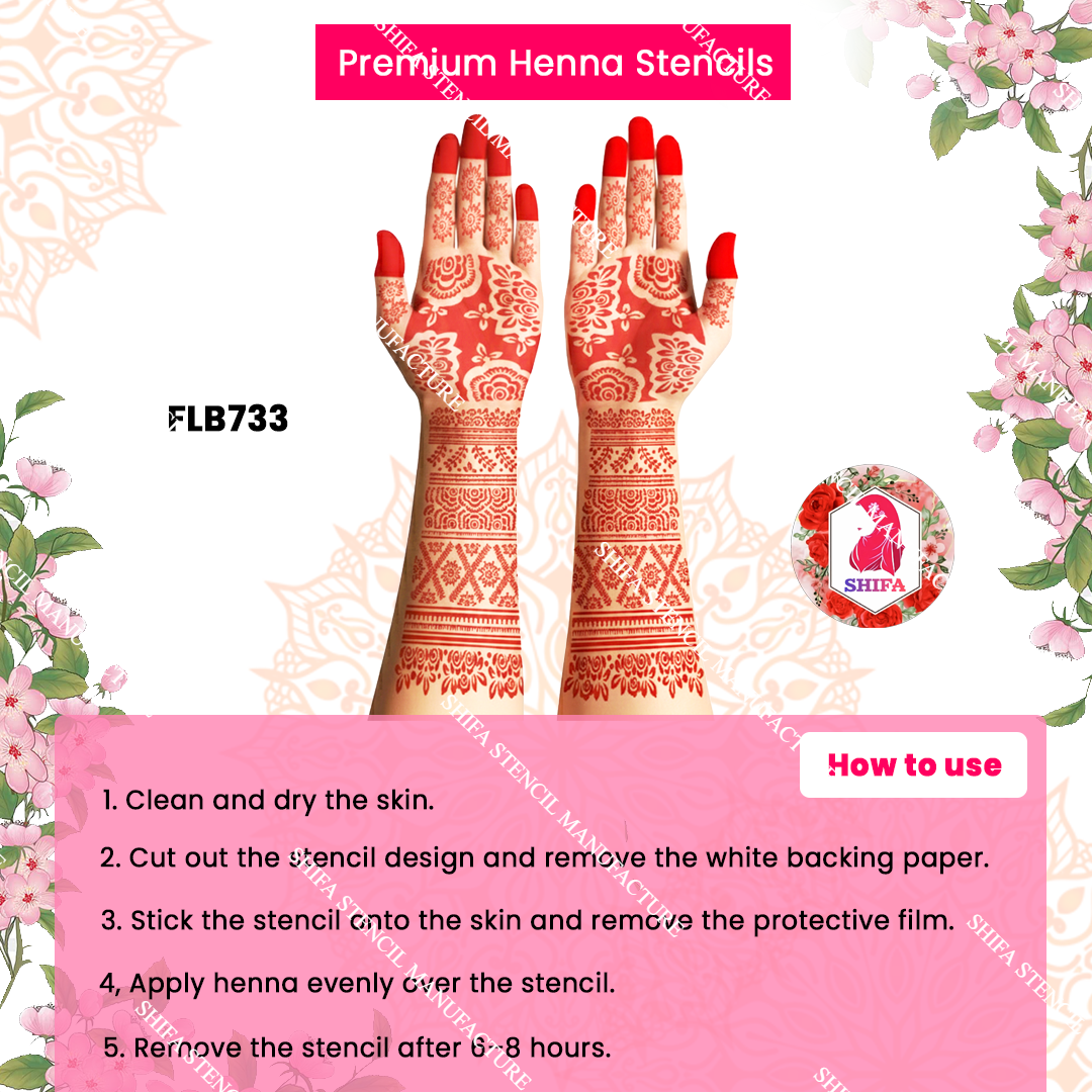 FLBS 792 Blooming Garden Band Mehndi double hand Henna Stencil